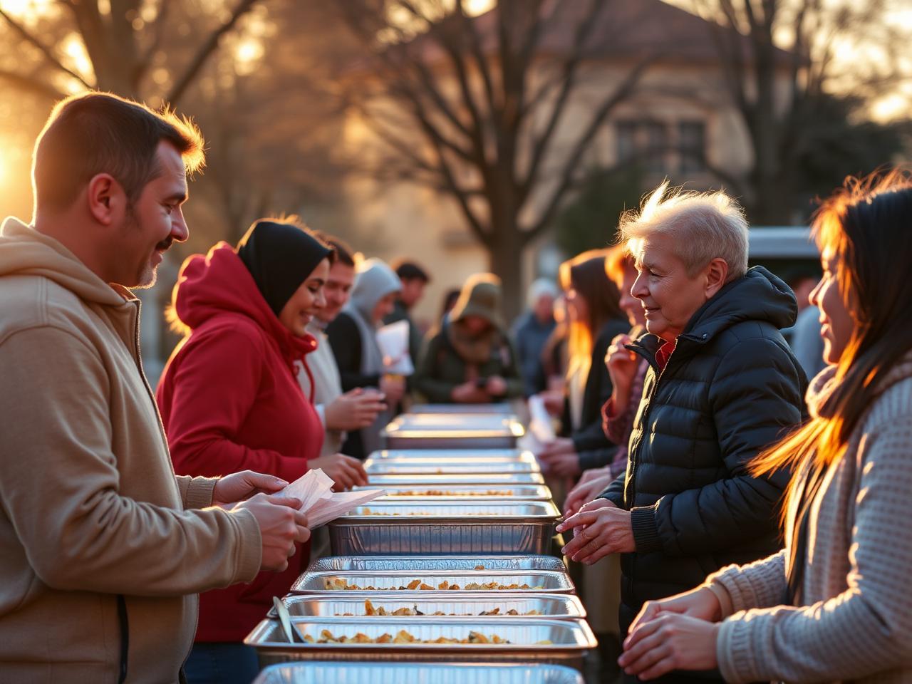 Volunteers serving meals